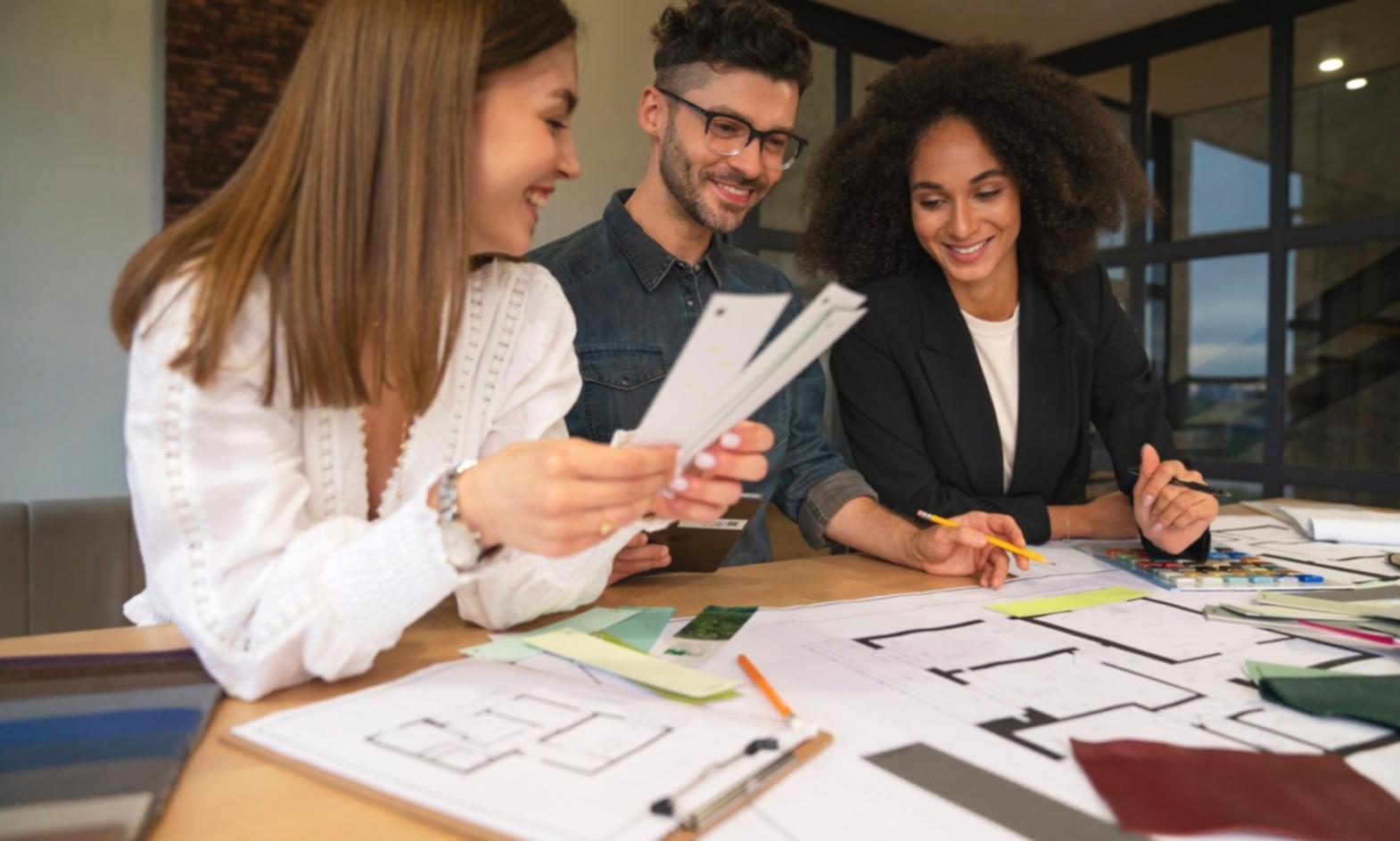Modern business workspace with strategic planning materials